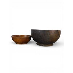 Vintage Hand Carved Wooden Bowls Rustic Primitive Set of 2